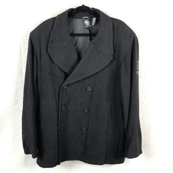 DKNY  Pea Coat Mens Extra Large Black Wool Blend Military Style Jacket - Picture 1 of 12
